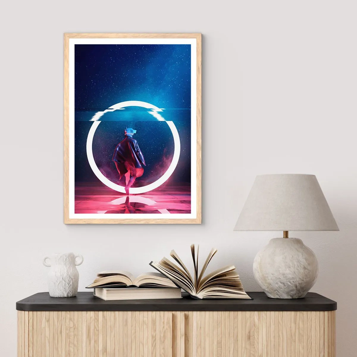 Pôster com moldura de carvalho claro - Entre Mundos - 61x91 cm