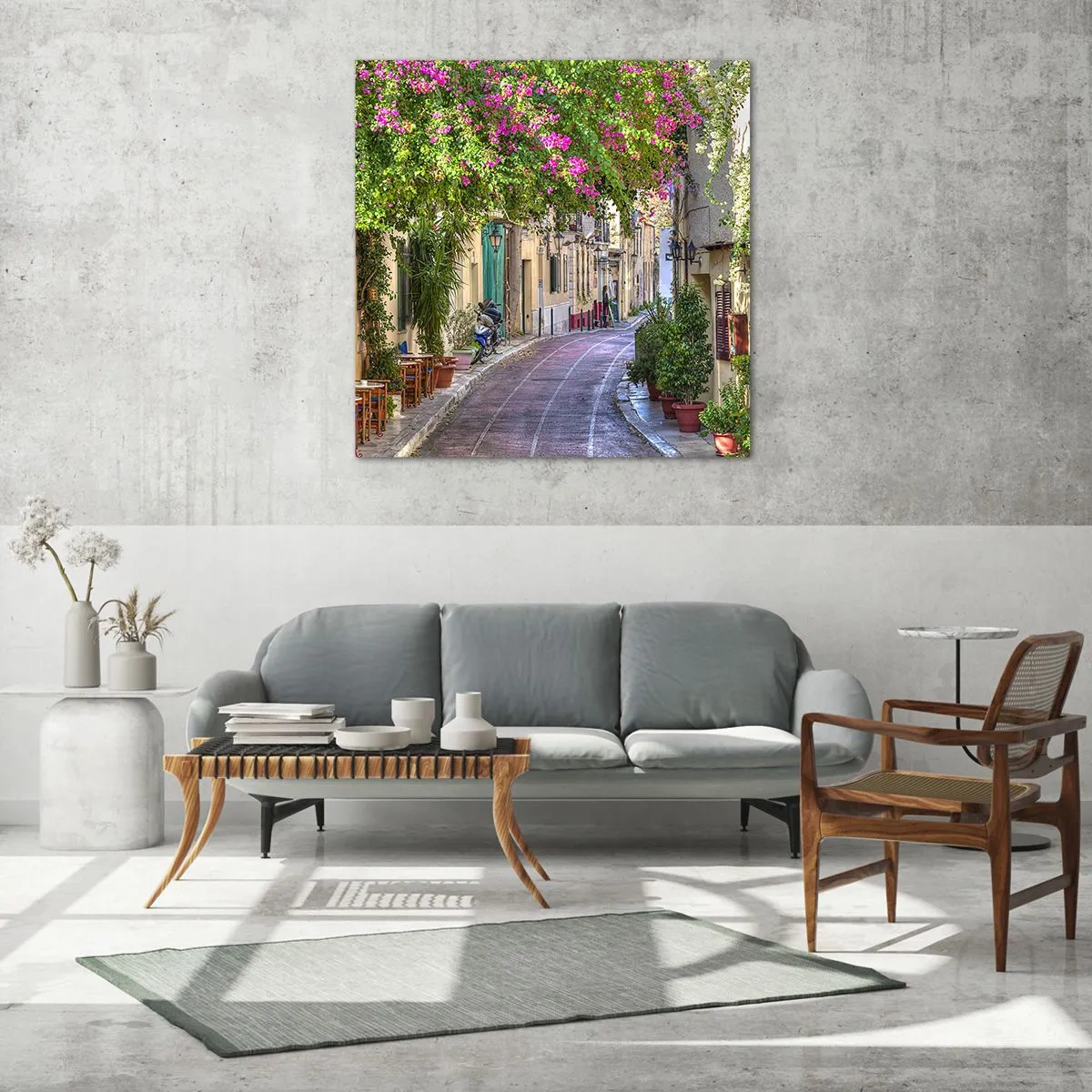 Quadro em vidro - Beco florido - 70x70 cm