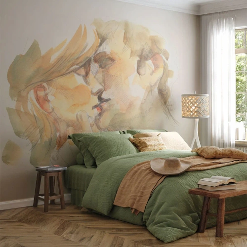Papel de Parede Autocolante Deluxe Sticker - A outra metade foi encontrada? - Casal apaixonado, Beijo, Pedaço - 250x175 cm