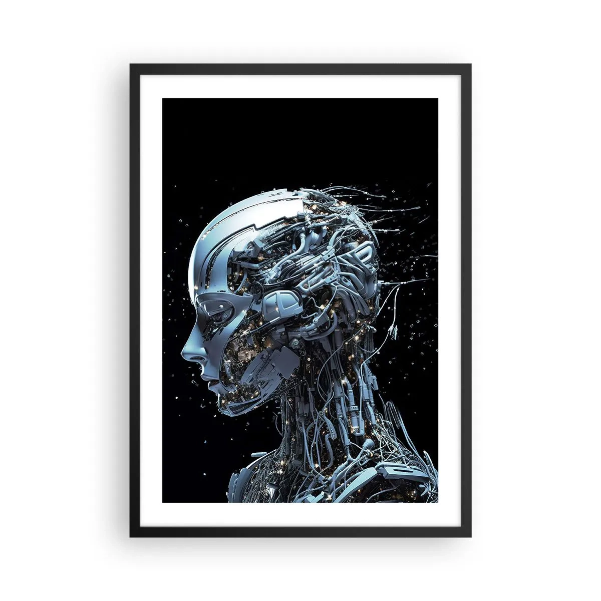 Pôster com moldura preta - Figura cibernética em estilo futurista - 50x70cm - A tecnologia é uma mulher - Decoração de parede moderna para a sala de estar e quarto ARTTOR