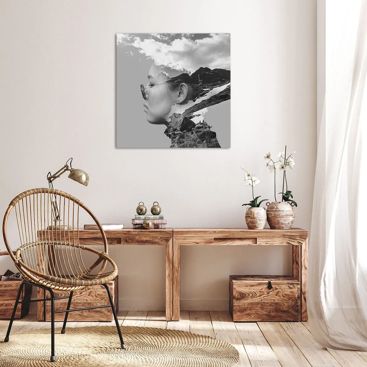 Quadro em tela - Retrato das montanhas e da nuvem - 40x40 cm
