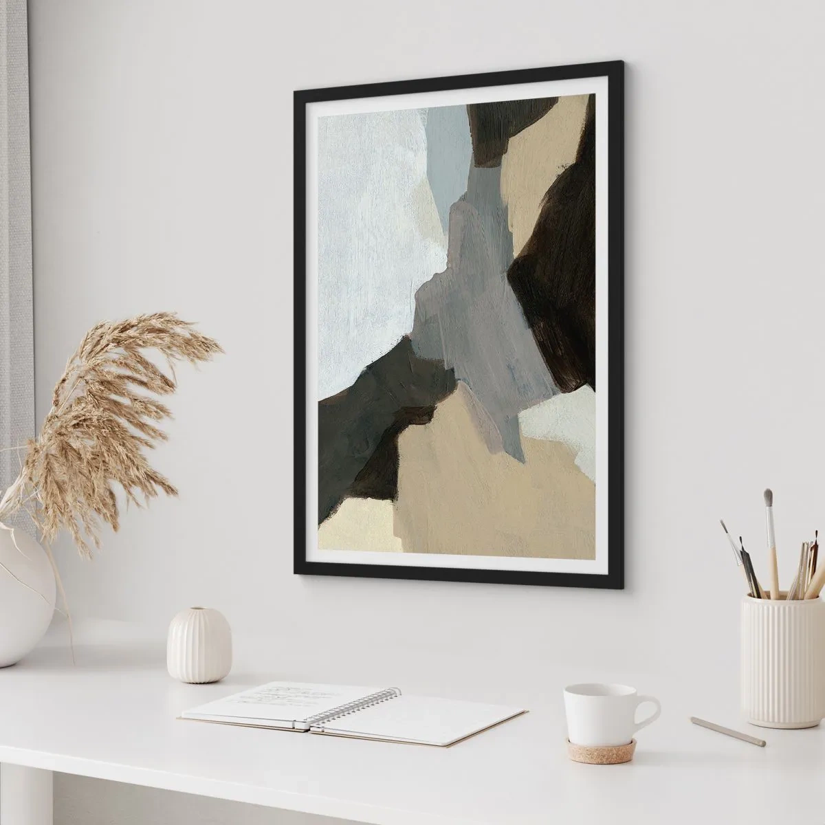Pôster com moldura preta - Abstração: a encruzilhada do cinza - 61x91 cm