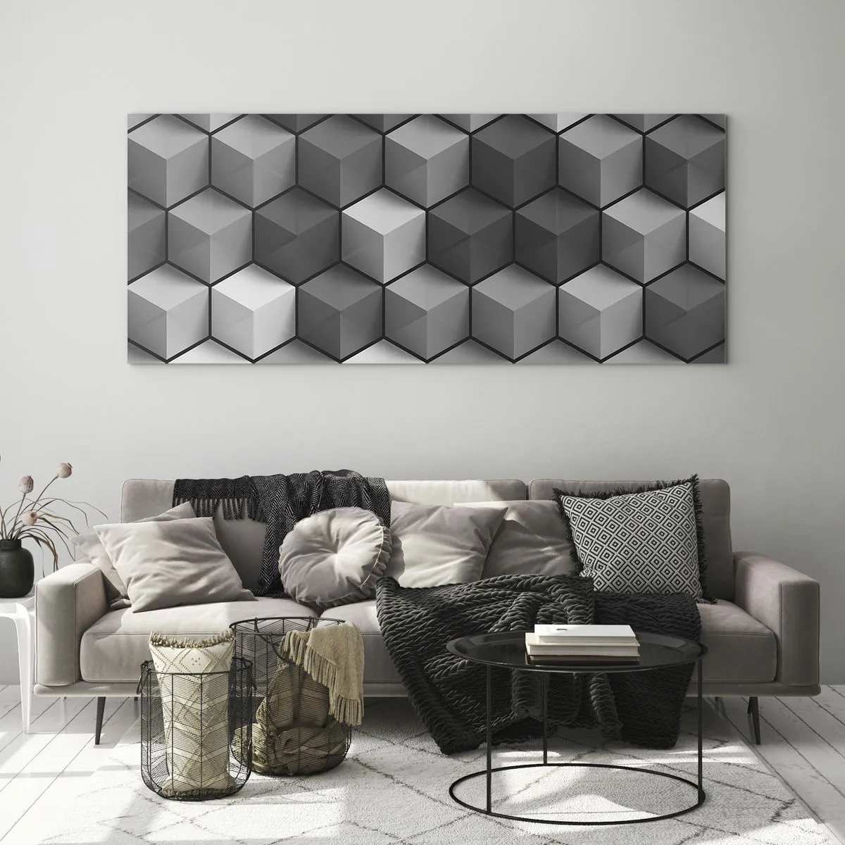 Quadro em vidro - Quebra-cabeça cubista - 100x40 cm