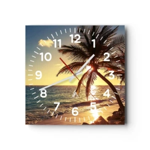 Relógio de parede - Relógio em vidro - Verão sob as palmeiras - 30x30 cm