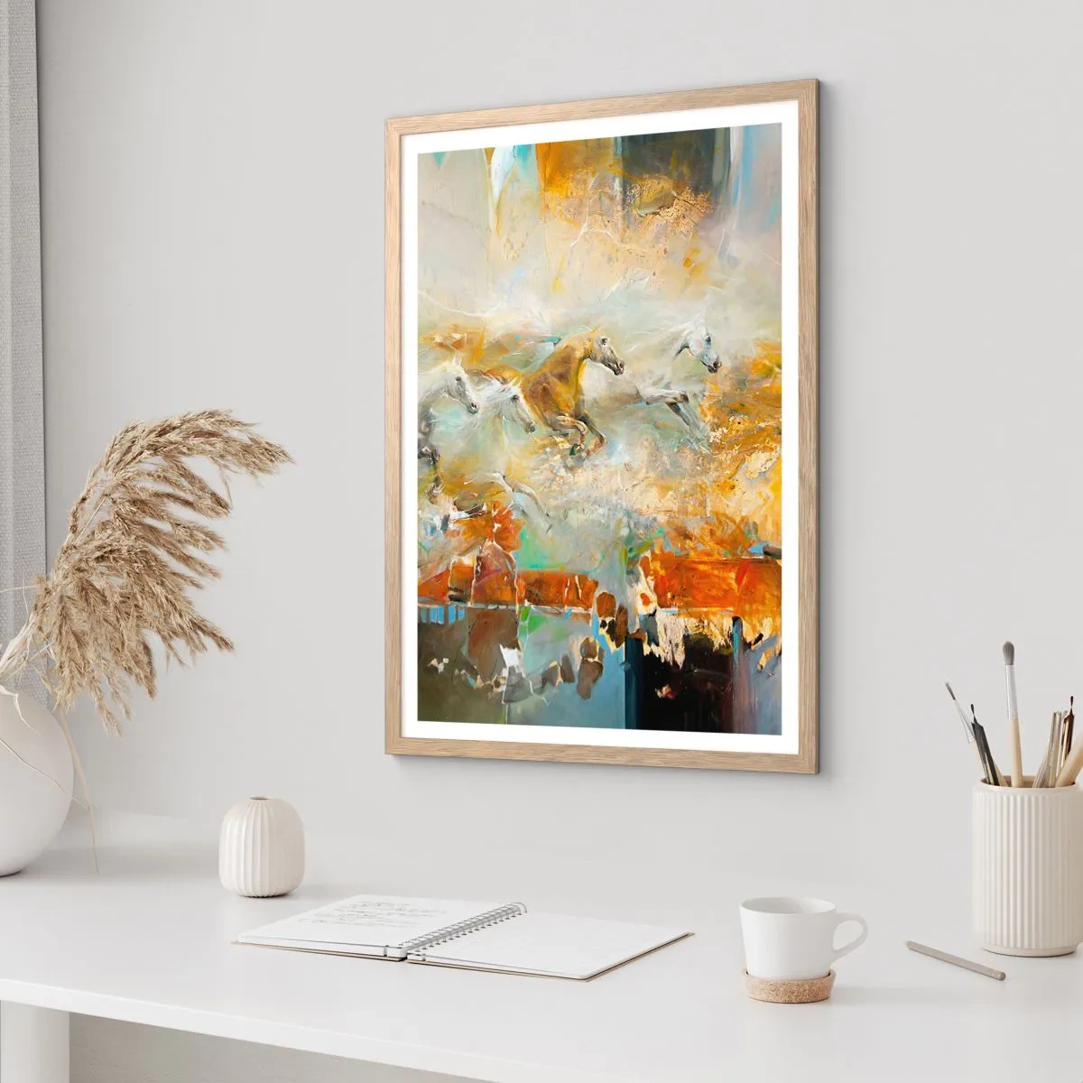 Pôster com moldura de carvalho claro - A galope através da luz - 70x100 cm
