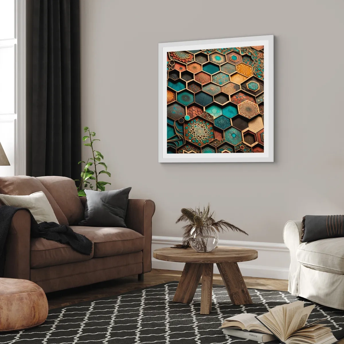 Pôster em moldura branca - Ornamentos árabes – variação - 50x50 cm