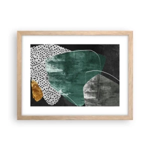 Pôster com moldura de carvalho claro - Abstração colorida com folha de ouro - 40x30 cm