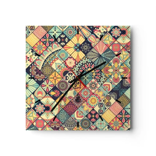 Relógio de parede - Relógio em vidro - Vibrações marroquinas - 30x30 cm