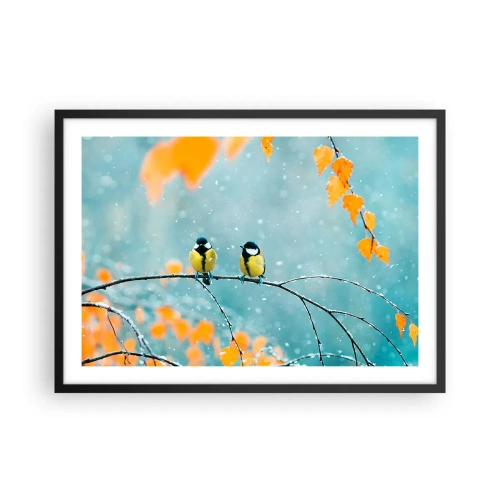 Pôster com moldura preta - Fofoca de pássaros - 70x50 cm