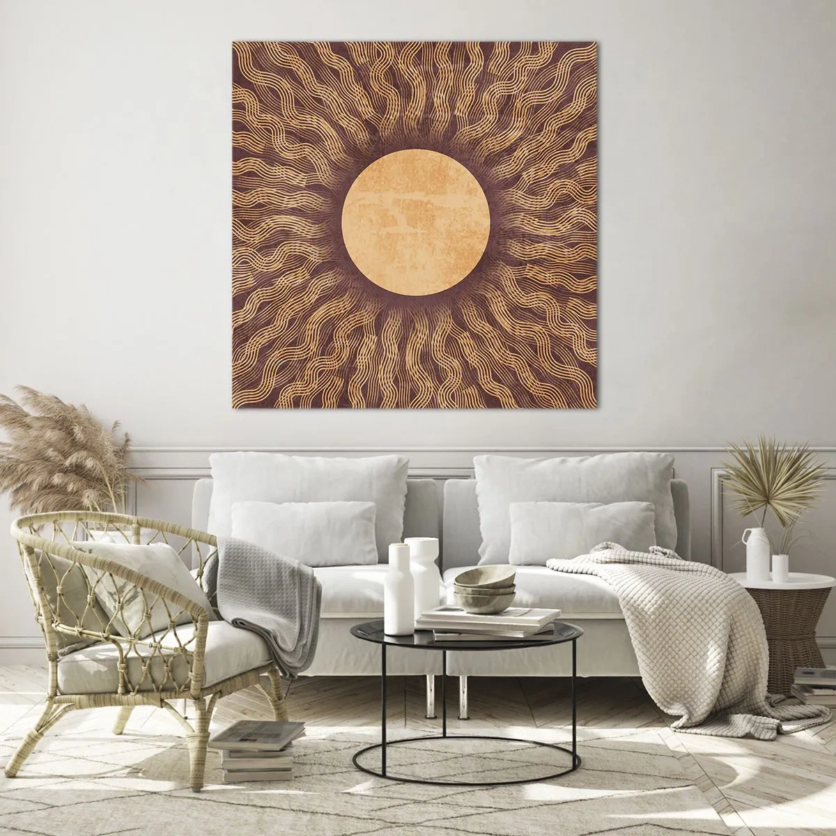 Quadro em vidro - Ícone do sol - 60x60 cm