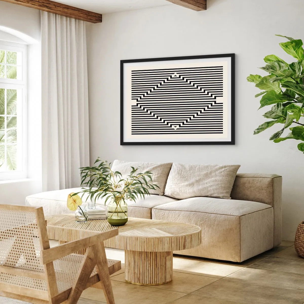 Pôster com moldura preta - Ilusão geométrica - 70x50 cm