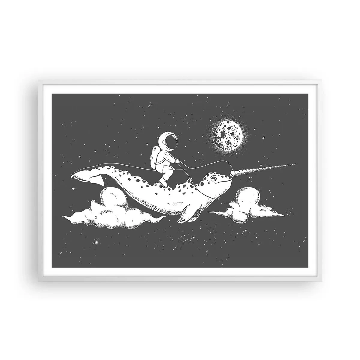 Pôster em moldura branca - Cavaleiro Espacial - 100x70 cm