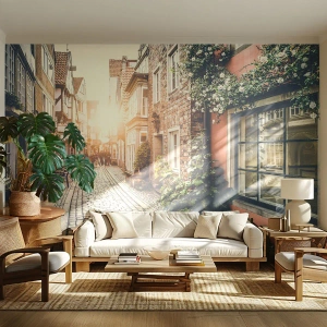 Papel de Parede Premium Canvas - Beco rosa em brilho rosa - Cidade, Holanda, Arquitetura - 500x350 cm