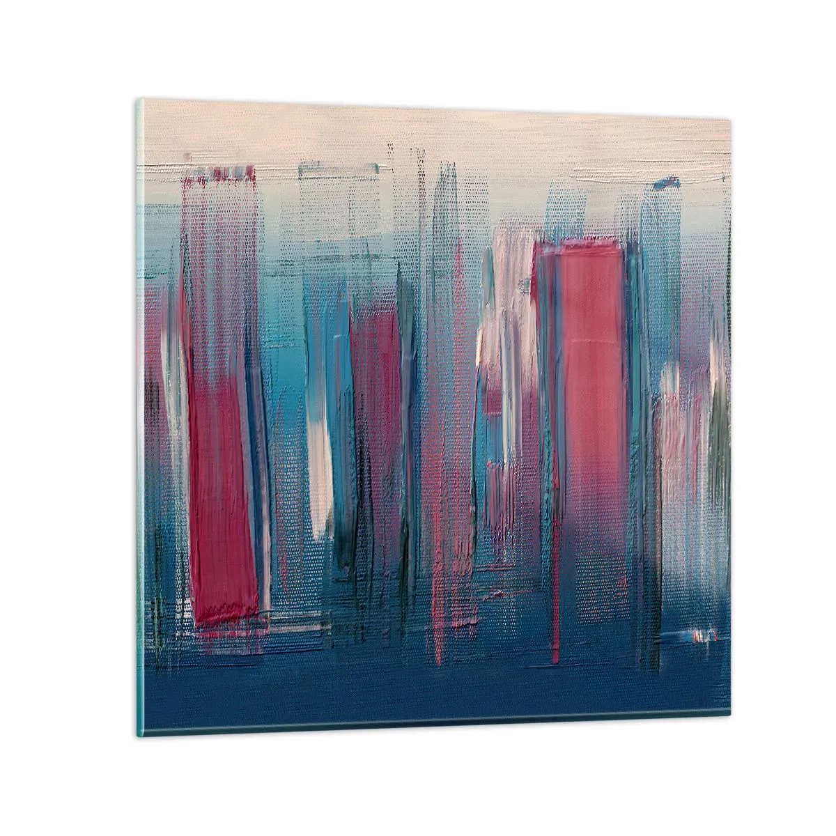 Quadro em vidro - Composição vertical em azul e vermelho - 40x40 cm