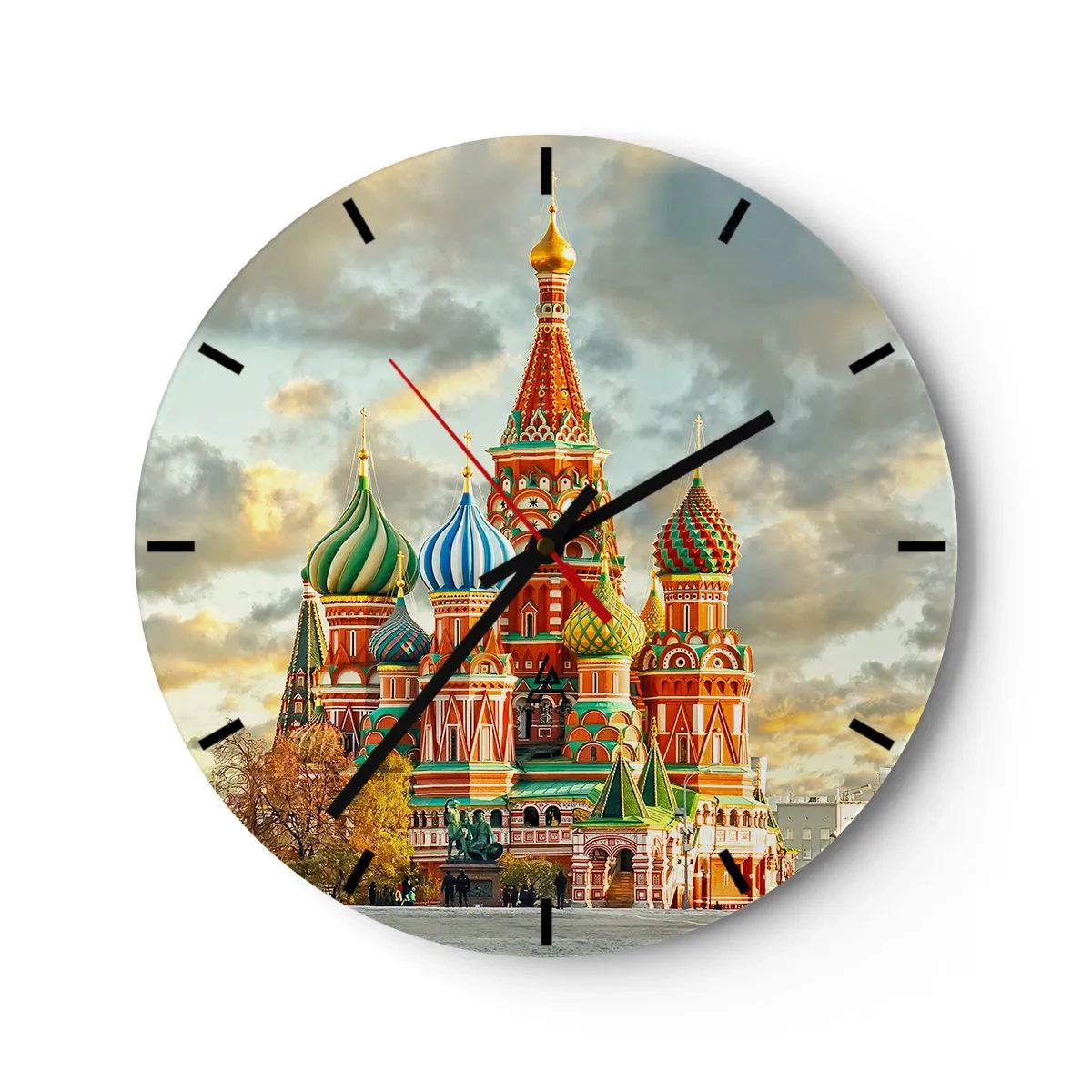 Relógio de parede - Relógio em vidro - Catedral de São Basílio em Moscou - 30x30cm - Nem mesmo a Disney teria inventado - Decoração de parede moderna para a sala de estar, cozinha e quarto ARTTOR