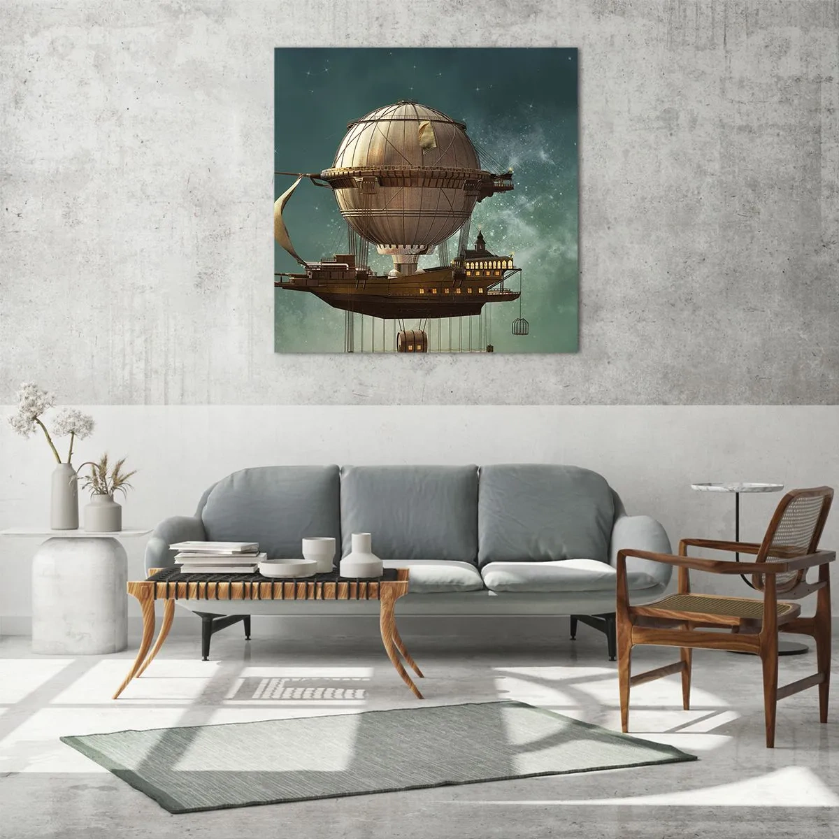 Quadro em vidro - Saudações de Júlio Verne - 70x70 cm