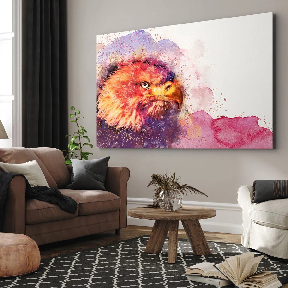 Quadro em tela - Retrato de uma águia em cores artísticas de aquarela - 70x50cm - Não quer saber o que estou a pensar - Decoração de parede moderna para a sala de estar e quarto ARTTOR