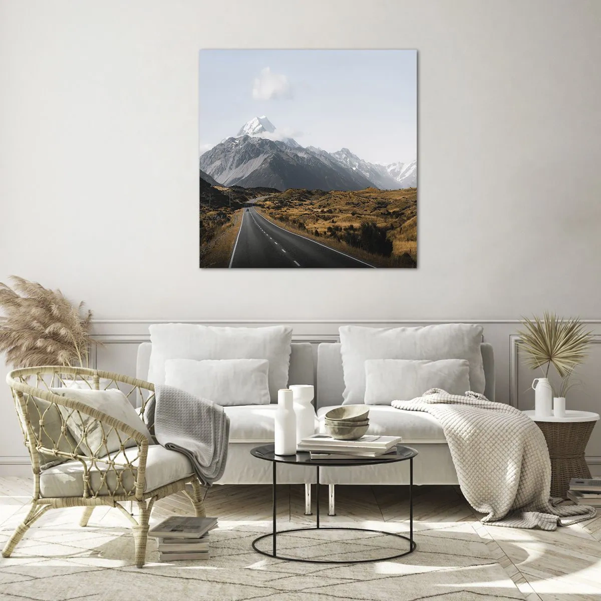 Quadro em vidro - O caminho para o coração das montanhas - 40x40 cm