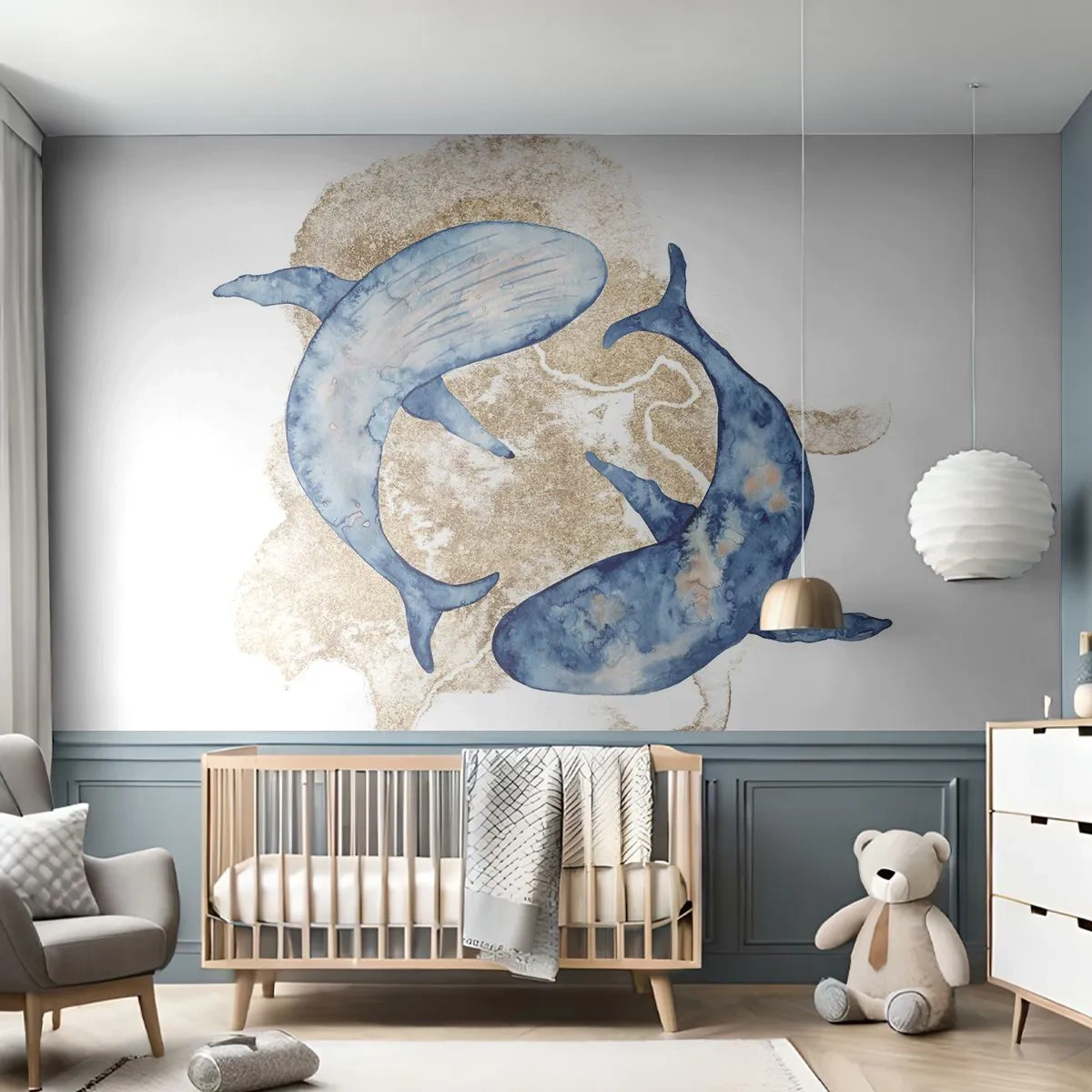 Papel de Parede Premium Canvas - Amizade ou amor? - Golfinhos, Abstração, Pedaço - 400x280 cm