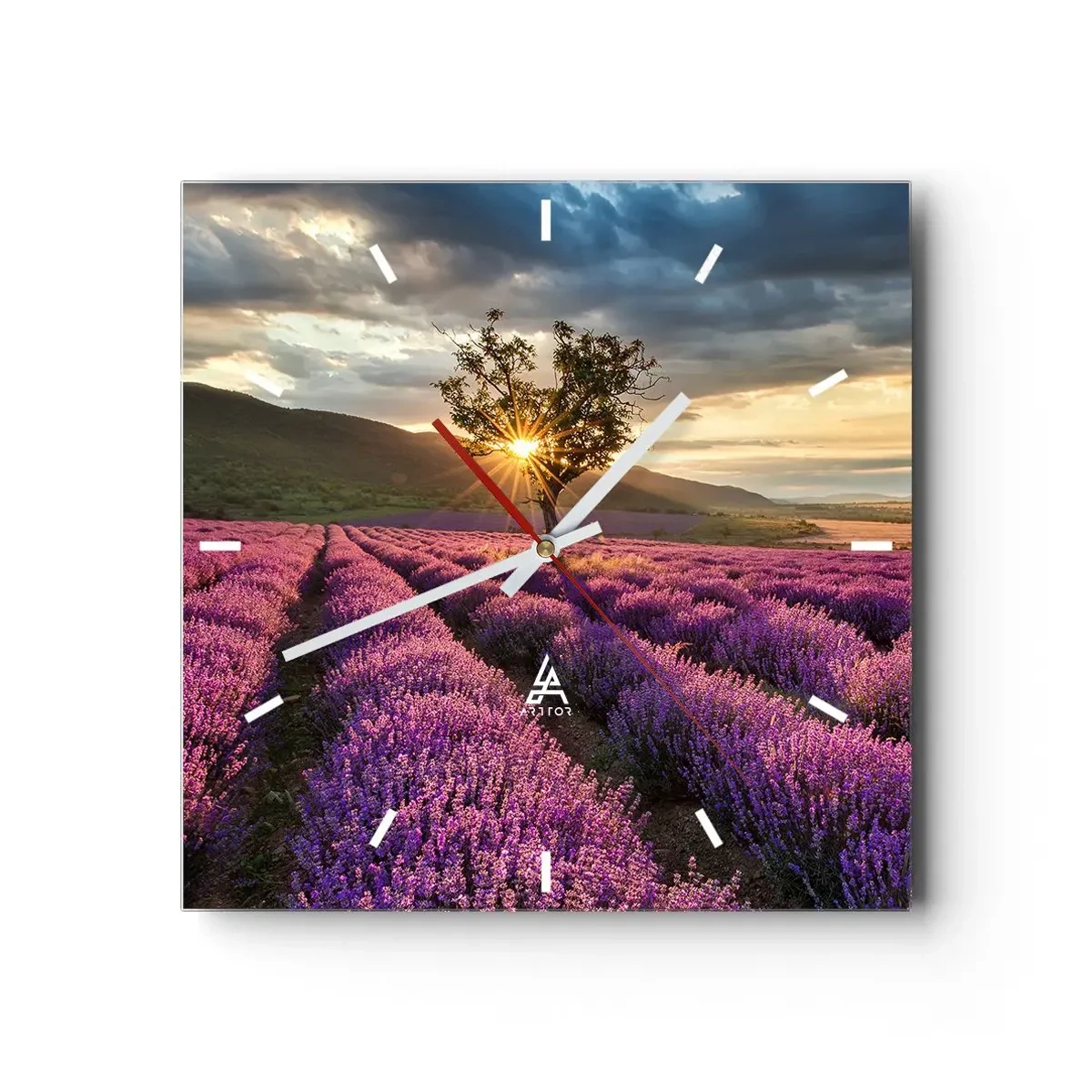 Relógio de parede - Relógio em vidro - Aroma lilás - 30x30 cm