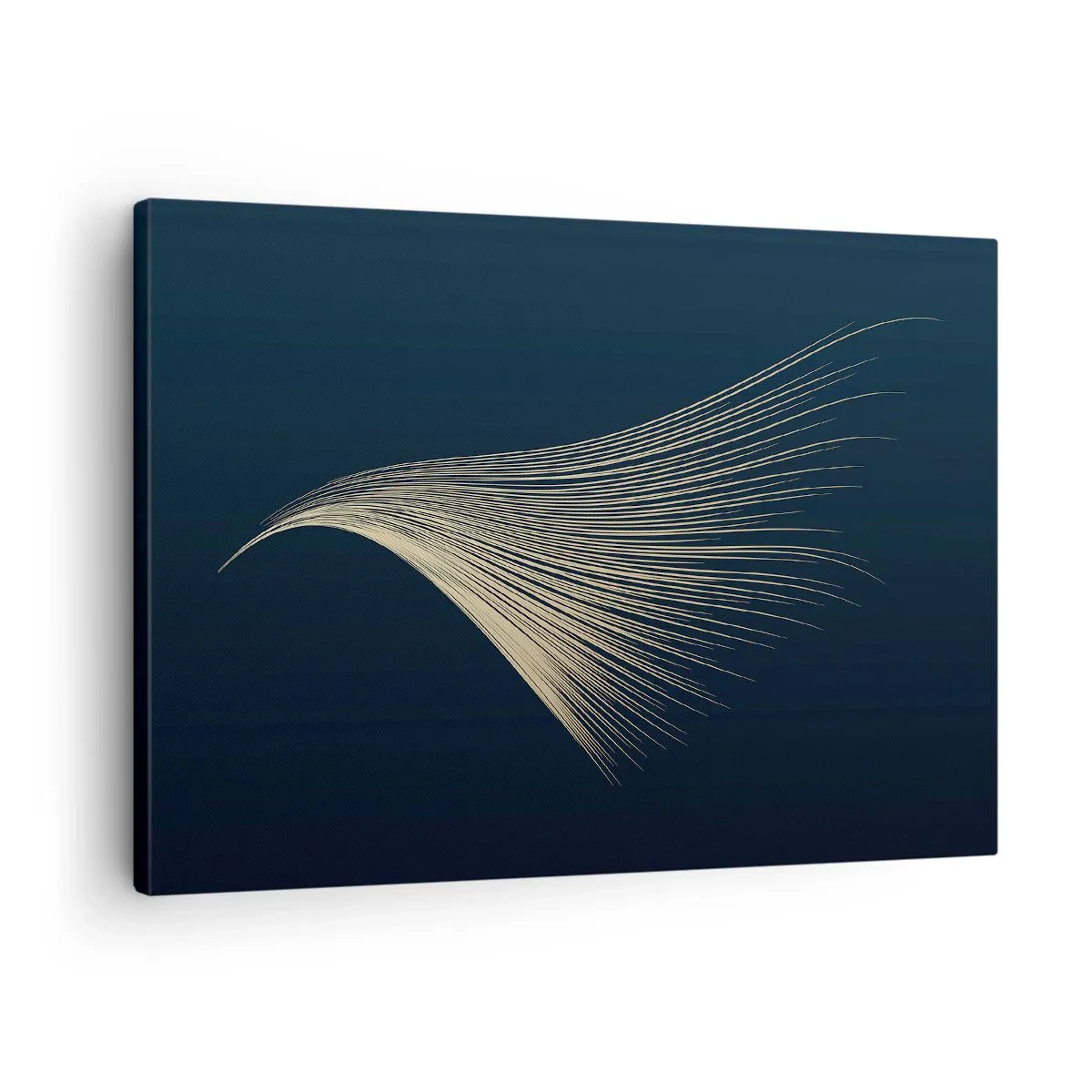 Quadro em tela - Uma linha delicada semelhante a uma pena em um fundo azul marinho - 70x50cm - Como o cabelo de um anjo - Decoração de parede moderna para a sala de estar e quarto ARTTOR