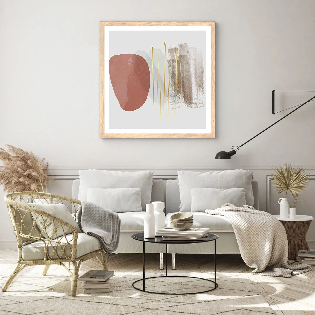 Pôster com moldura de carvalho claro - Colunata abstrata - 40x40 cm