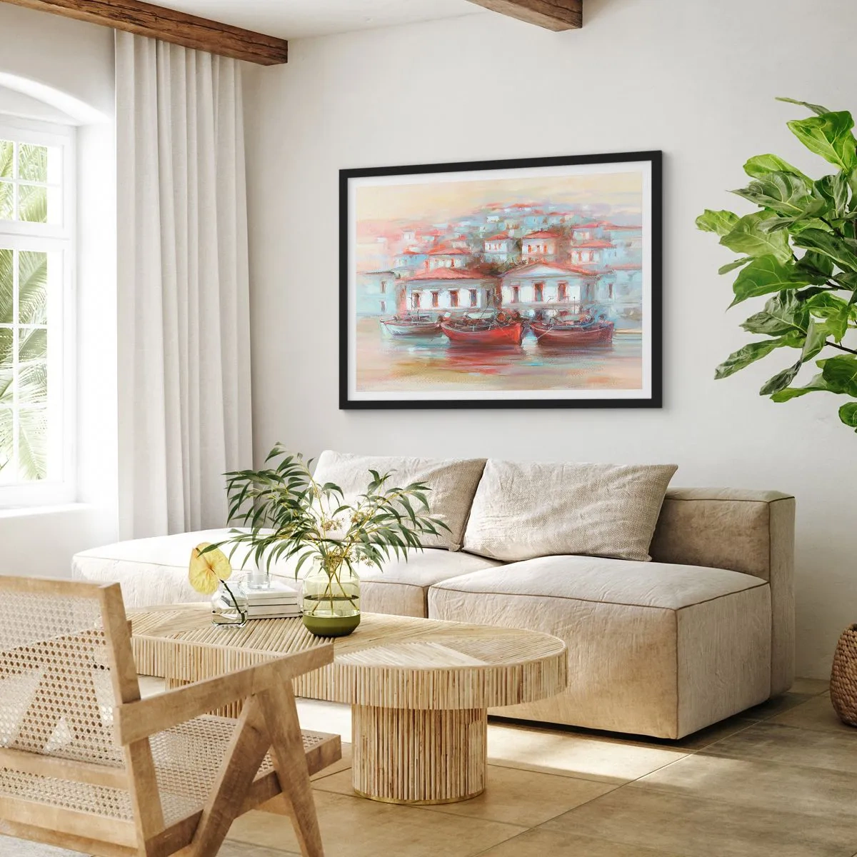 Pôster com moldura preta - Cidade feliz - 70x50 cm