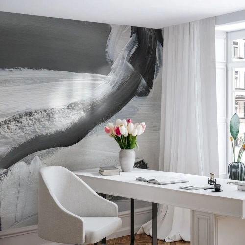 Papel de Parede Standard Eco - Pinceladas dinâmicas em tons de cinza - 100x70cm - Um movimento decisivo - Decoração de parede moderna para a sala de estar e quarto ARTTOR