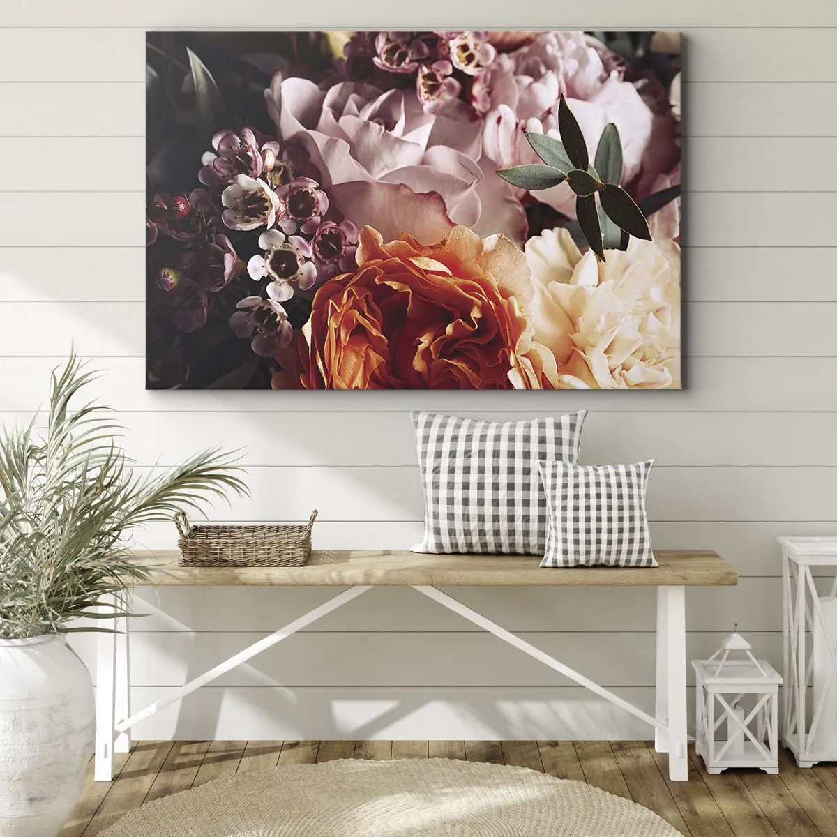 Quadro em tela - Um close de uma composição de flores coloridas - 70x50cm - Envolto em beleza - Decoração de parede moderna para a sala de estar e quarto ARTTOR