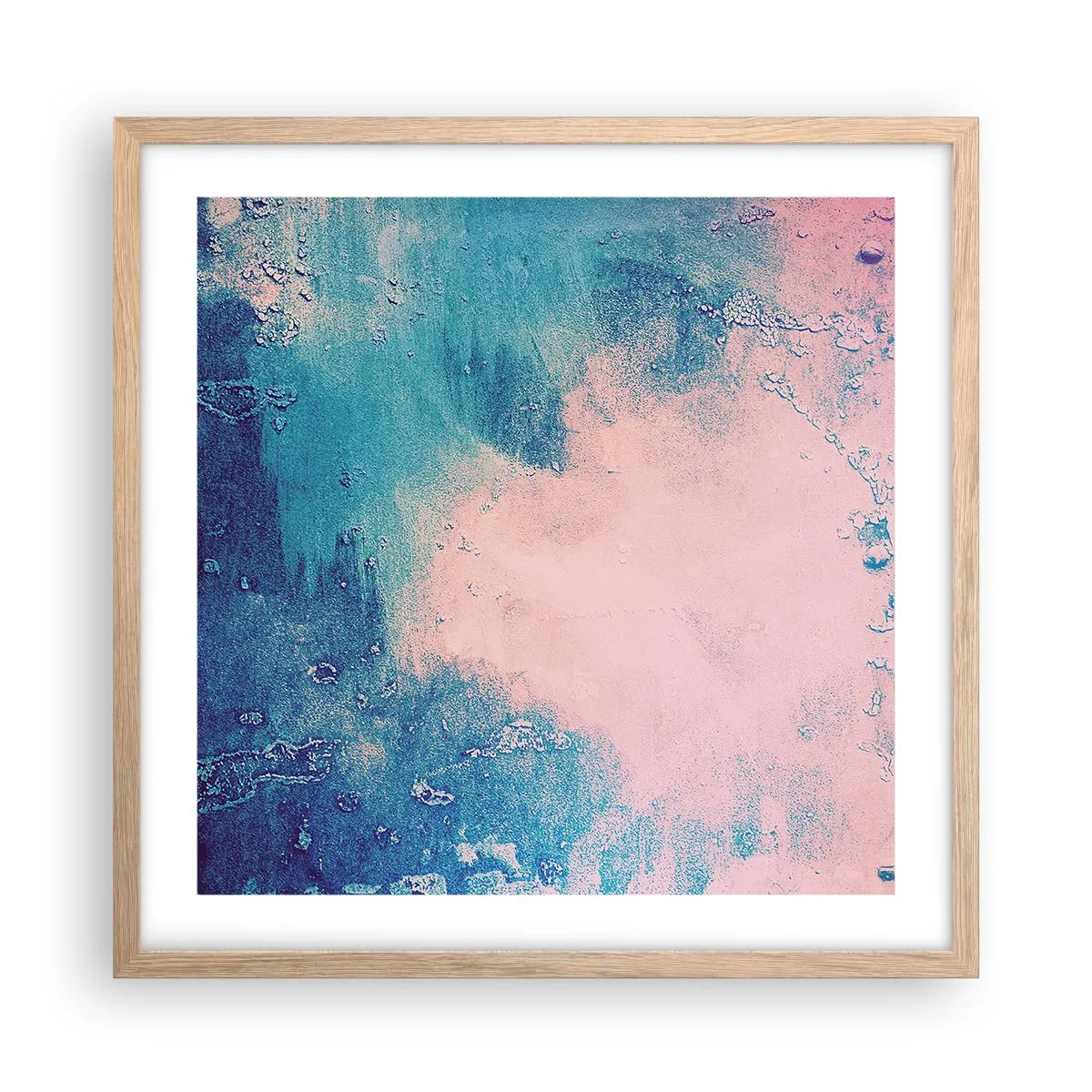 Pôster com moldura de carvalho claro - Abraço azul - 50x50 cm