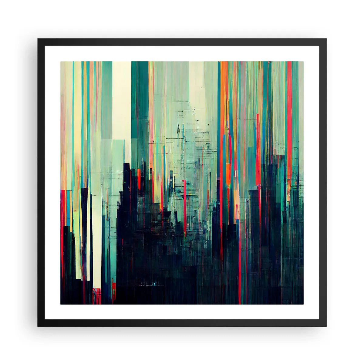 Pôster com moldura preta - Cidade futurista - 60x60 cm