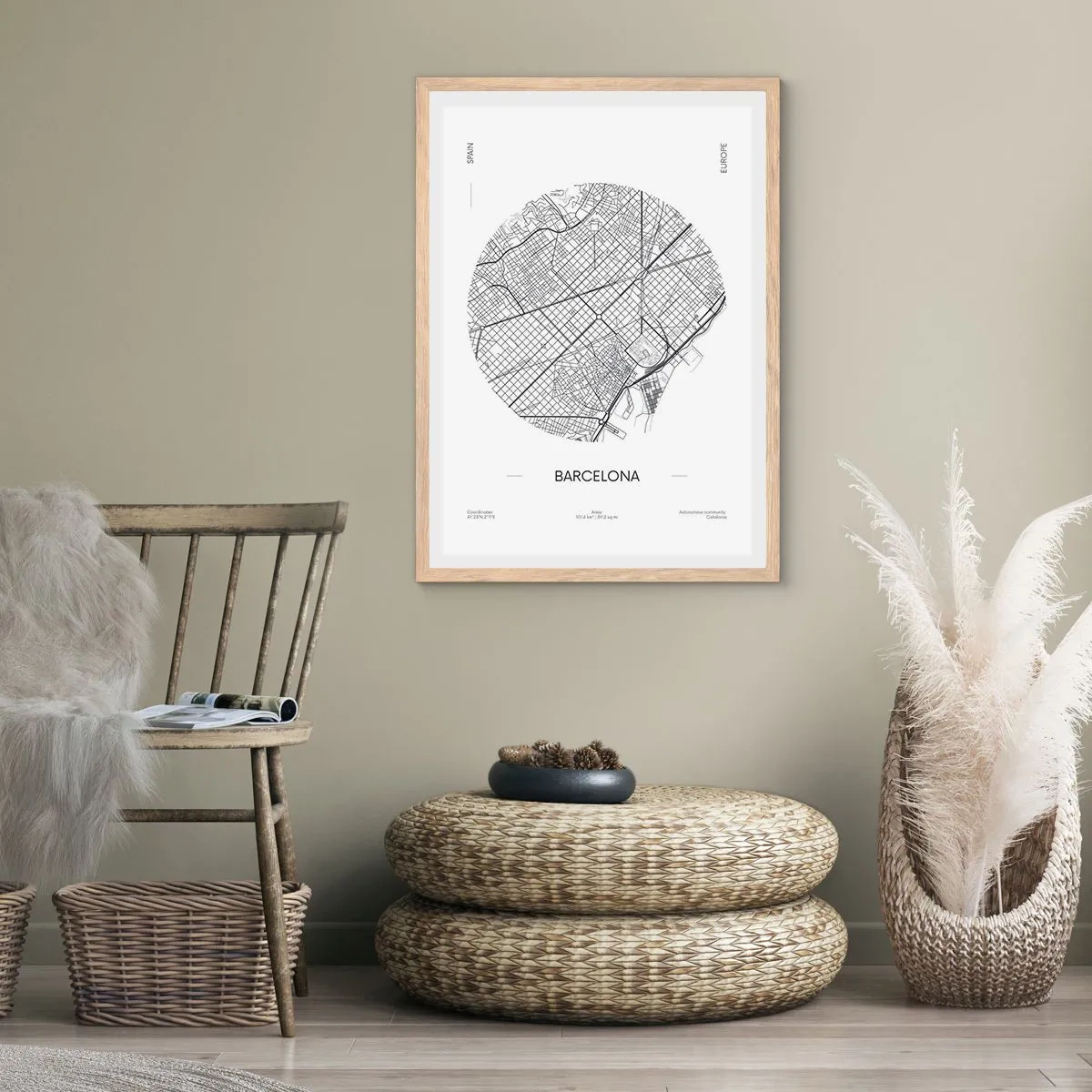 Pôster com moldura de carvalho claro - Anatomia de Barcelona - 61x91 cm