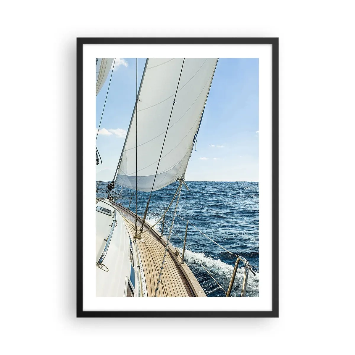 Pôster com moldura preta - Um veleiro em alto mar em um dia ensolarado - 50x70cm - Ahoy, aventura - Decoração de parede moderna para a sala de estar e quarto ARTTOR
