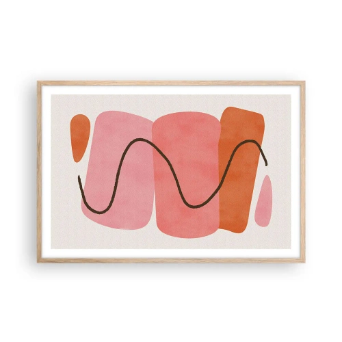 Pôster com moldura de carvalho claro - Movimento suave de formas - 91x61 cm