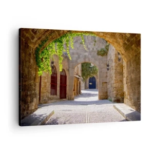 Quadro em tela - Arcos de pedra e ruas de paralelepípedos em estilo medieval - 70x50cm - Em breve aparecerá uma procissão - Decoração de parede moderna para a sala de estar e quarto ARTTOR