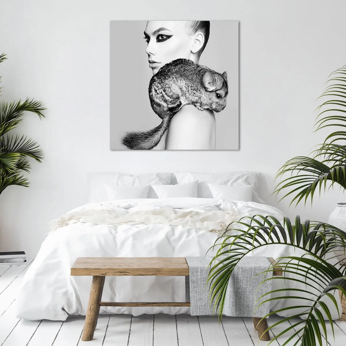 Quadro em tela - A dama com a chinchila - 30x30 cm
