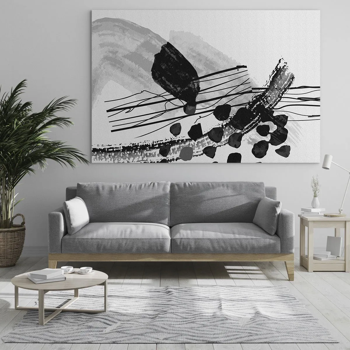 Quadro em vidro - Abstração orgánica em preto e branco - 120x80 cm