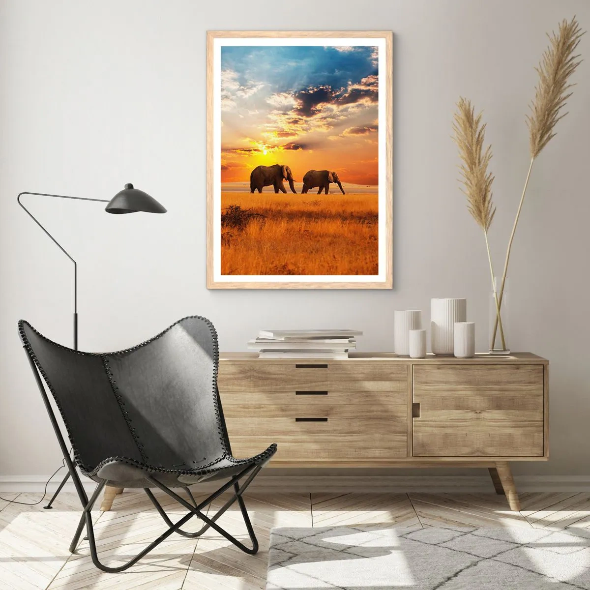 Pôster com moldura de carvalho claro - Caminhada em família - 70x100 cm