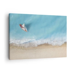 Quadro em tela - Uma vista aérea de um barco na praia - 70x50cm - No limite do azul e do ouro - Decoração de parede moderna para a sala de estar e quarto ARTTOR