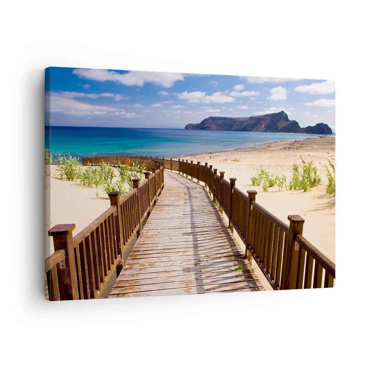 Quadro em tela - Caminho de madeira que leva à praia com vista para o mar - 70x50cm - Leve-me para as ilhas felizes - Decoração de parede moderna para a sala de estar e quarto ARTTOR