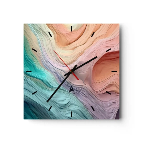 Relógio de parede - Relógio em vidro - Onda arco-íris - 30x30 cm