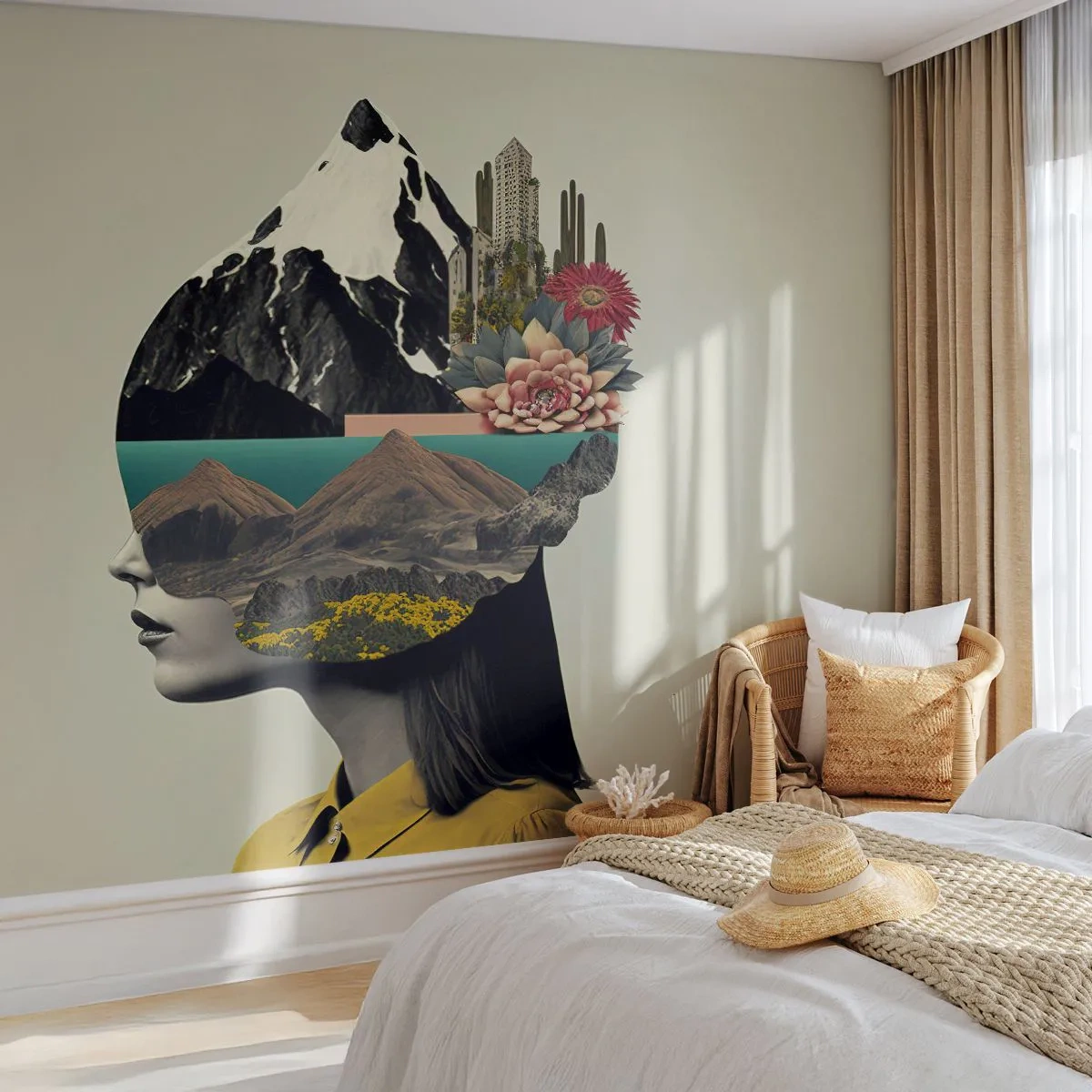 Papel de Parede Premium Canvas - Mulher – sempre um mistério - Montanhas, Mente, Cabeça - 100x70 cm
