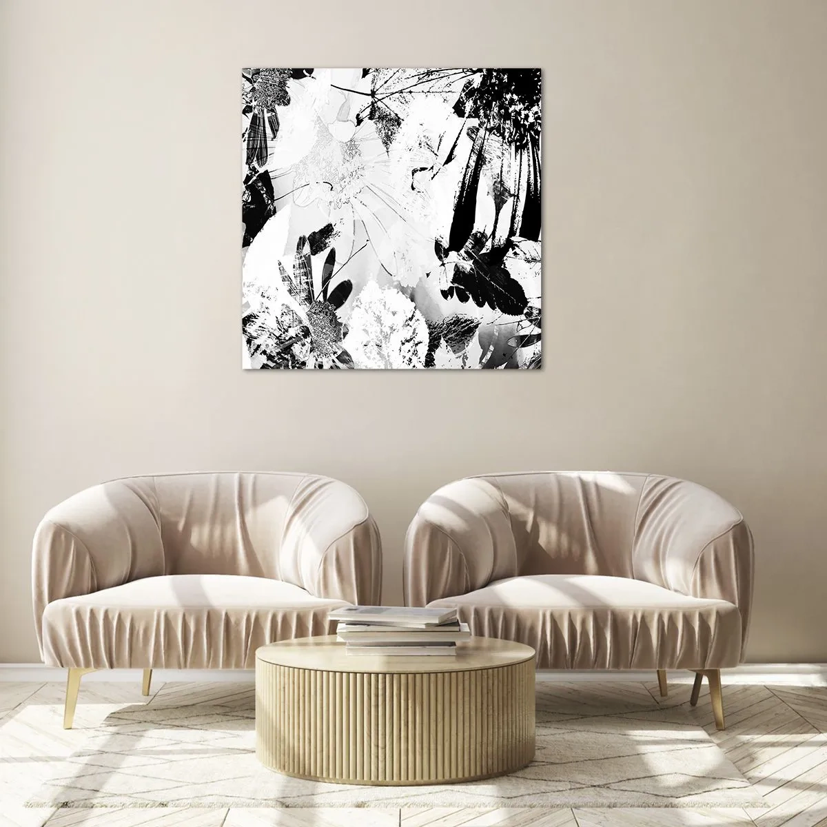Quadro em vidro - Outono a preto e branco - 70x70 cm
