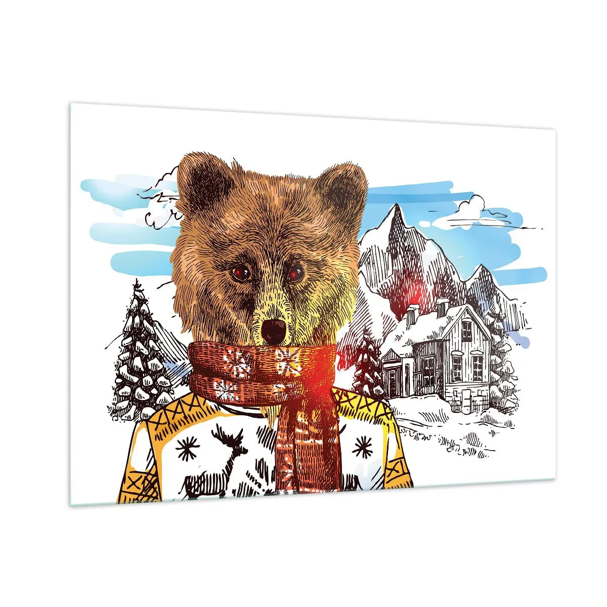 Quadro em vidro - Cabana de urso - 100x70 cm
