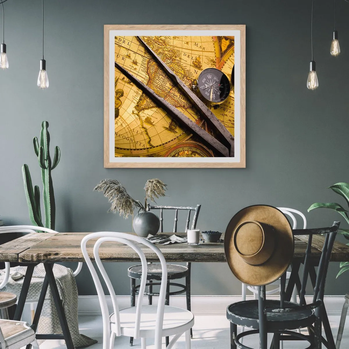 Pôster com moldura de carvalho claro - Onde estão esses tesouros? - 60x60 cm