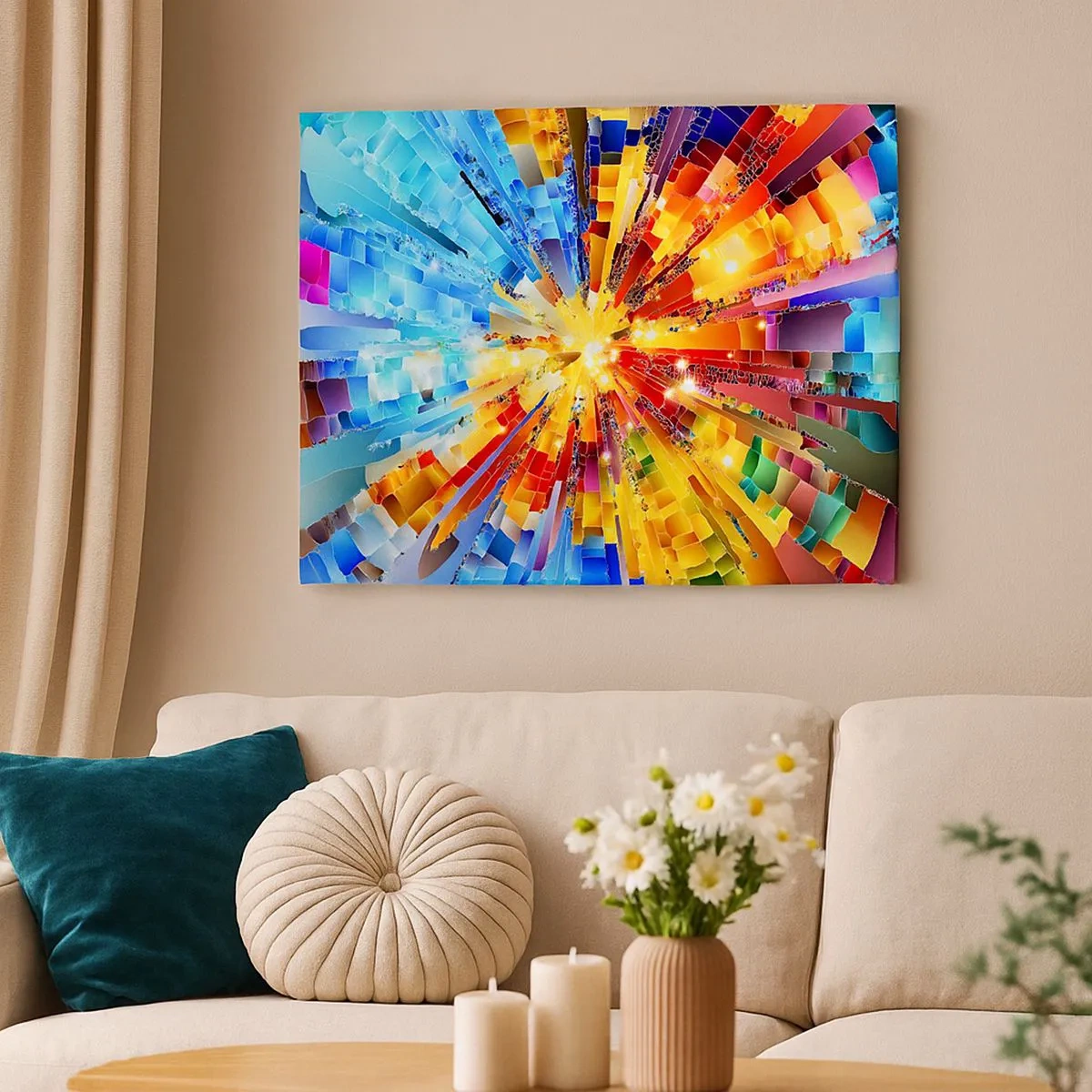 Quadro em tela - Uma explosão dinâmica de cor e luz - 70x50cm - In medias res - Decoração de parede moderna para a sala de estar e quarto ARTTOR