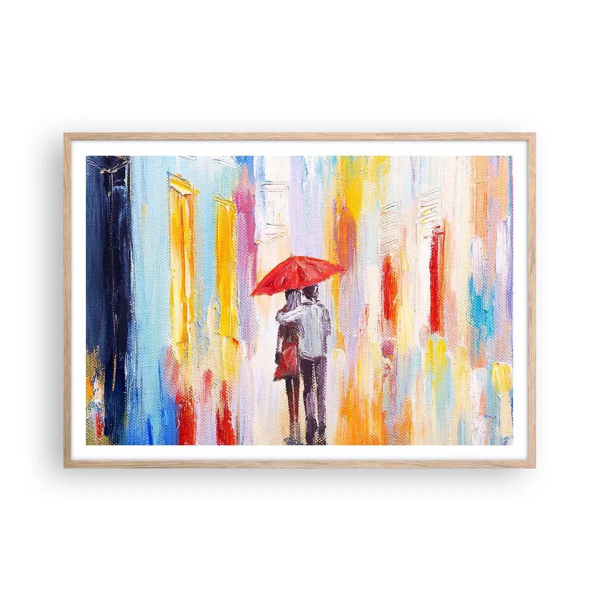 Pôster com moldura de carvalho claro - Que continue a chover - 100x70 cm