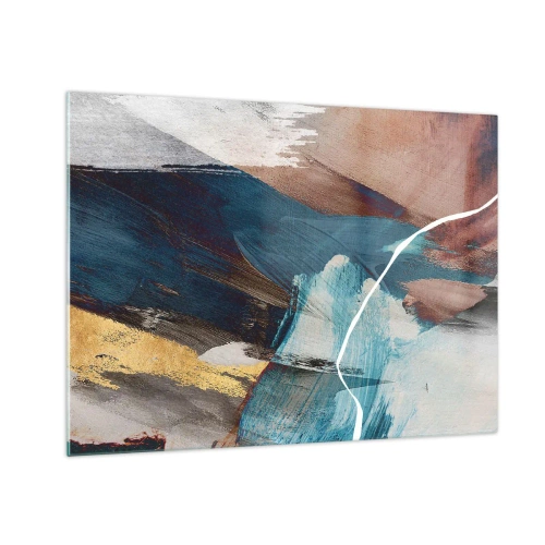 Quadro em vidro - Uma composição abstrata em turquesa, dourado e marrom. - 70x50cm - Com elegância e energia - Decoração de parede moderna para a sala de estar e quarto ARTTOR
