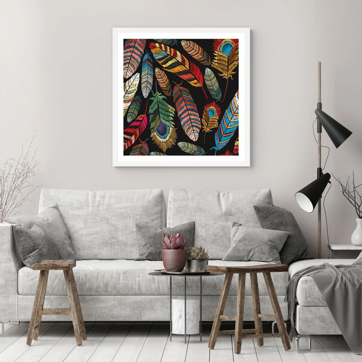 Pôster em moldura branca - O carnaval dos pássaros - 60x60 cm