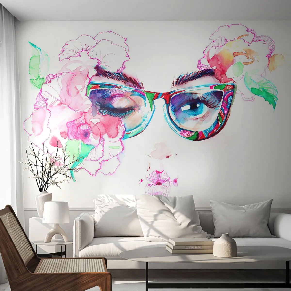 Papel de Parede Premium Sand - Uma promessa tentadora - Abstração, Olhos de Mulher, Copos - 500x350 cm